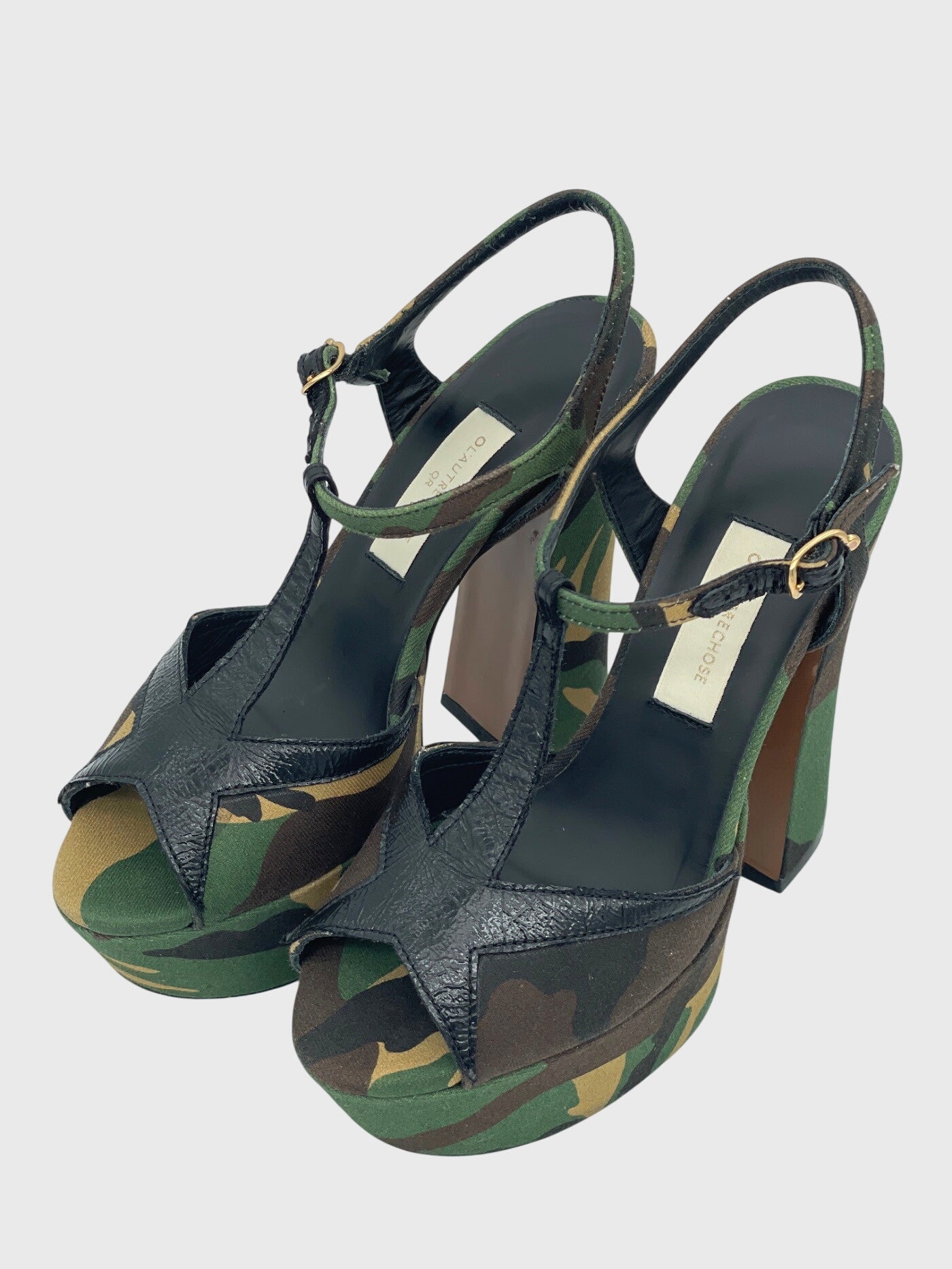 L'Autre Chose Camouflage T-Strap Platform Sandale mit Absatz EU 35 Mehrfarbig