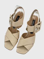 Sergio Rossi Leder Sandale mit Absatz EU 39 Beige - Image 3