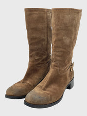 Prada Suede Buckle Stiefel EU 38.5 Braun - Image 3