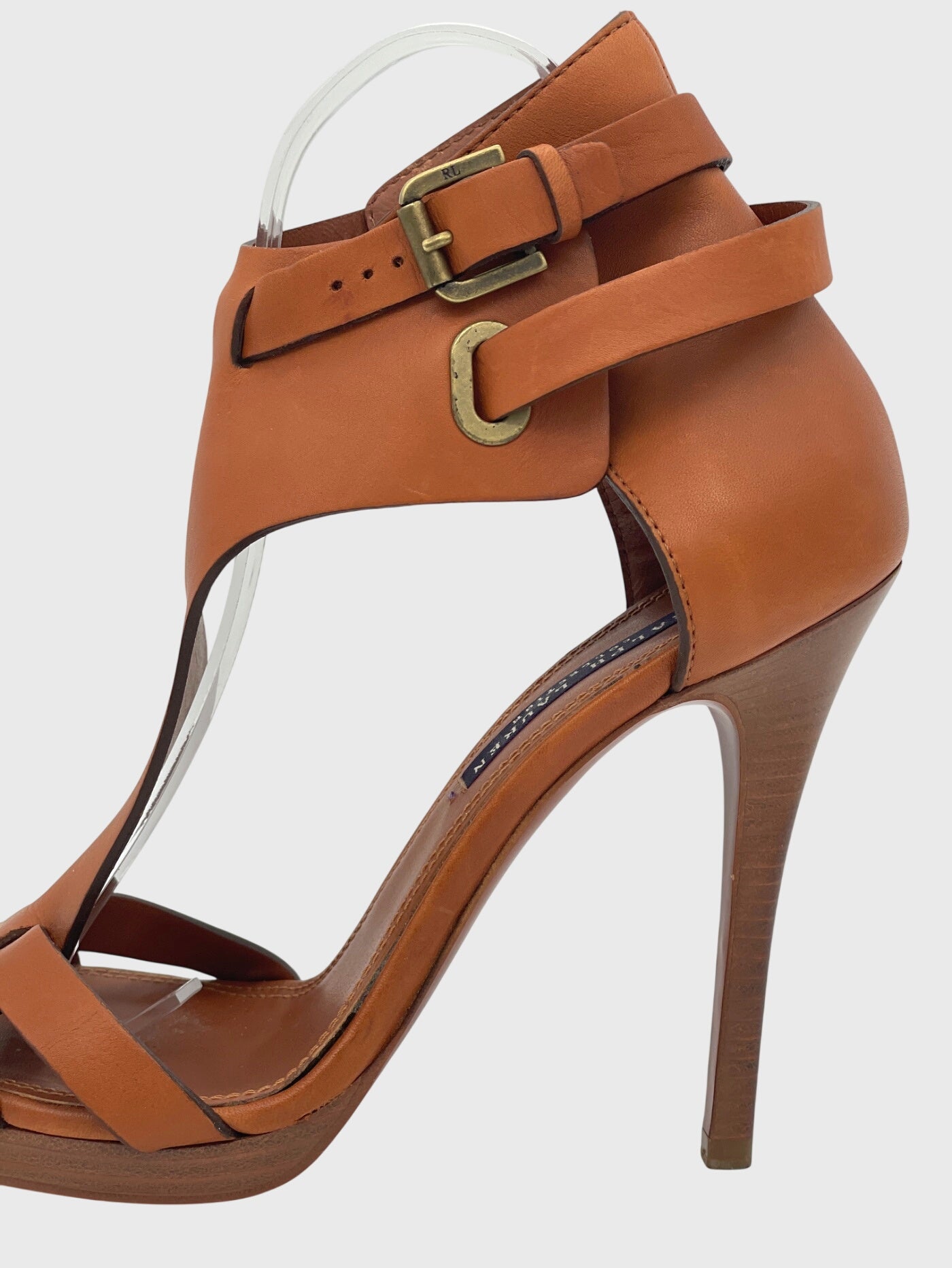 Ralph Lauren Collection T-Strap Vachetta Sandale mit Absatz EU 38.5 Braun - Image 6