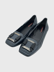 Prada Buckle Detail Square Toe Ballerina EU 39 Metallic