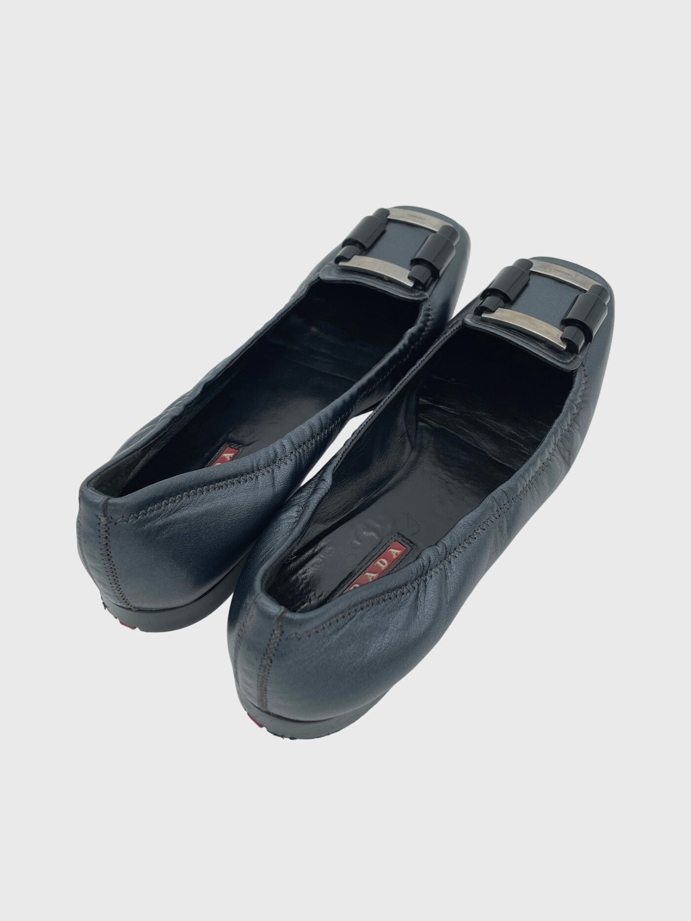 Prada Buckle Detail Square Toe Ballerina EU 39 Metallic