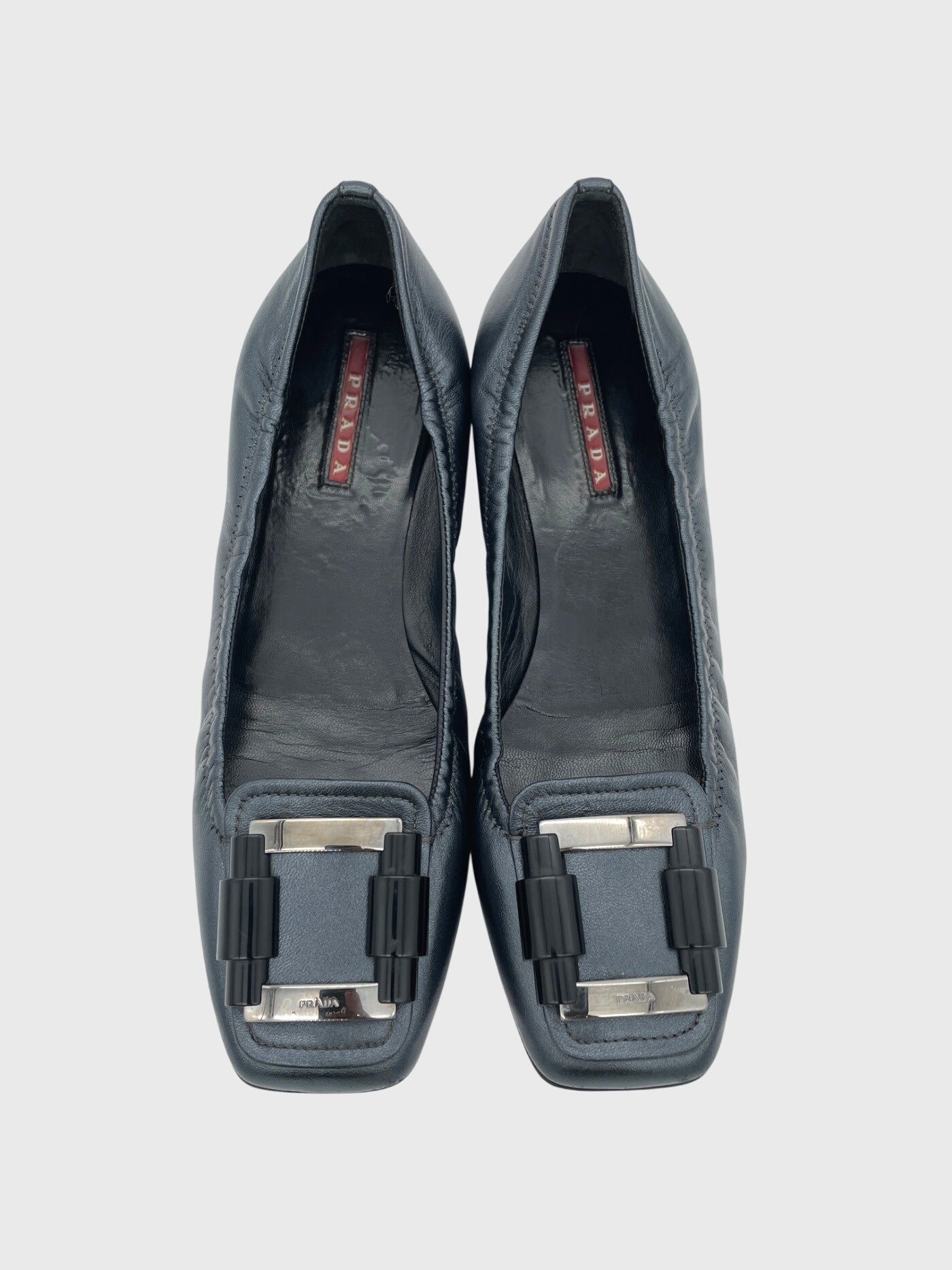 Prada Buckle Detail Square Toe Ballerina EU 39 Metallic