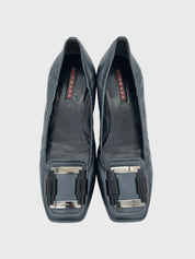 Prada Buckle Detail Square Toe Ballerina EU 39 Metallic