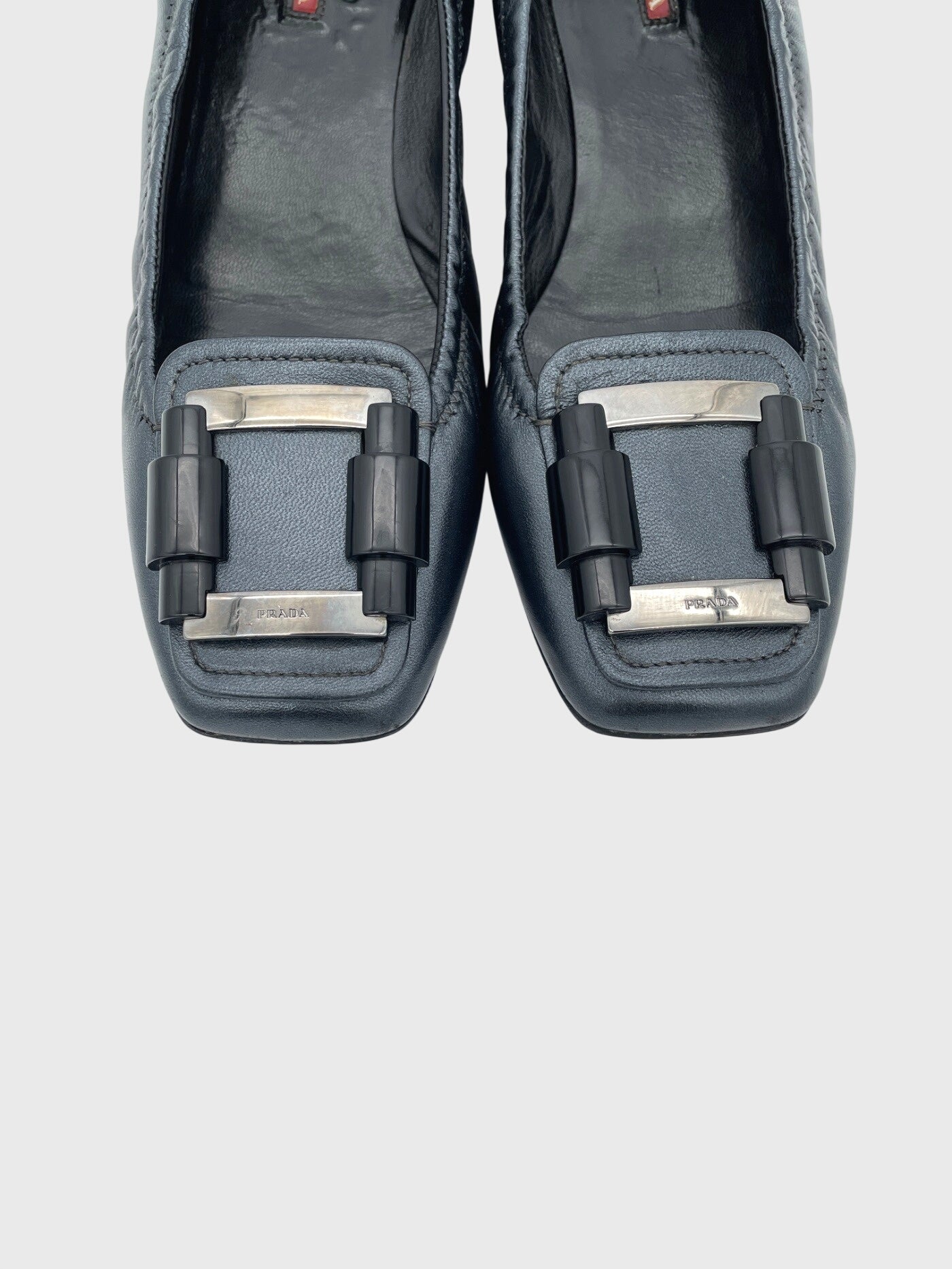 Prada Buckle Detail Square Toe Ballerina EU 39 Metallic
