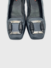 Prada Buckle Detail Square Toe Ballerina EU 39 Metallic