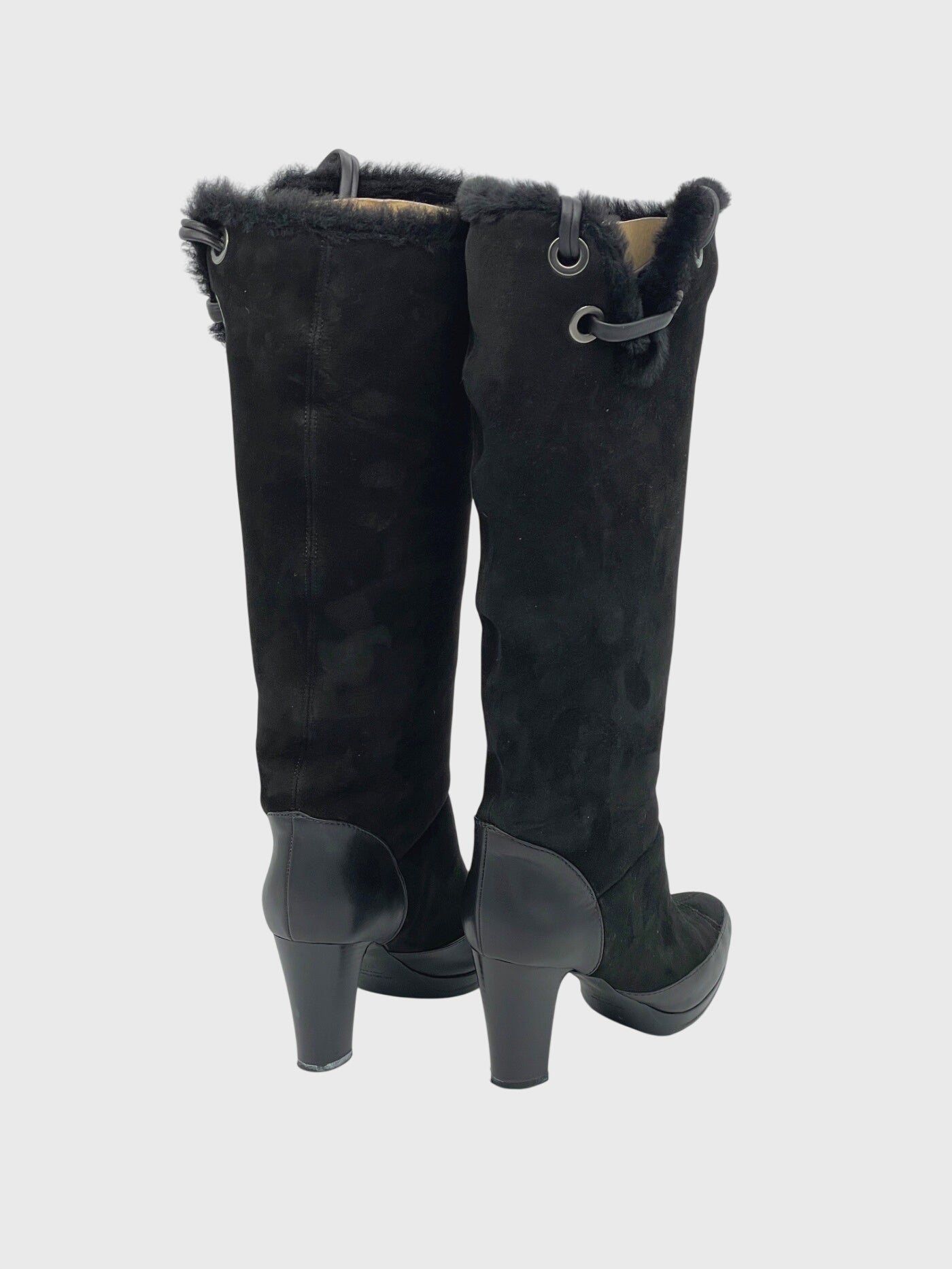 Sergio Rossi Suede Shearling Trim Stiefel EU 37.5 Schwarz - Image 4