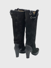 Sergio Rossi Suede Shearling Trim Stiefel EU 37.5 Schwarz - Image 4