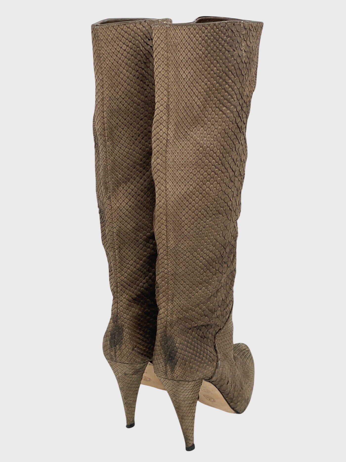 Bally Python Skin High Heel Stiefel EU 38.5 Braun - Image 4