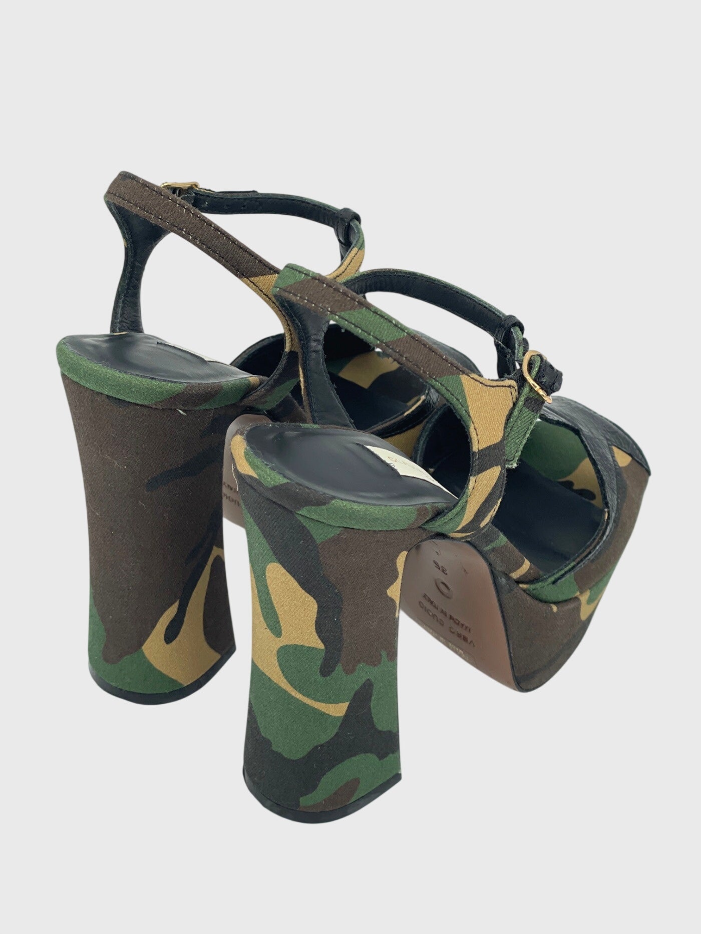 L'Autre Chose Camouflage T-Strap Platform Sandale mit Absatz EU 35 Mehrfarbig