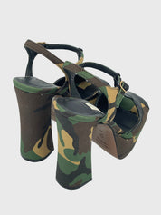 L'Autre Chose Camouflage T-Strap Platform Sandale mit Absatz EU 35 Mehrfarbig