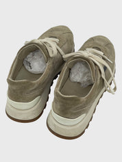 Brunello Cucinelli Monili Suede Runner Low Top Sneaker EU 37.5 Beige - Image 4