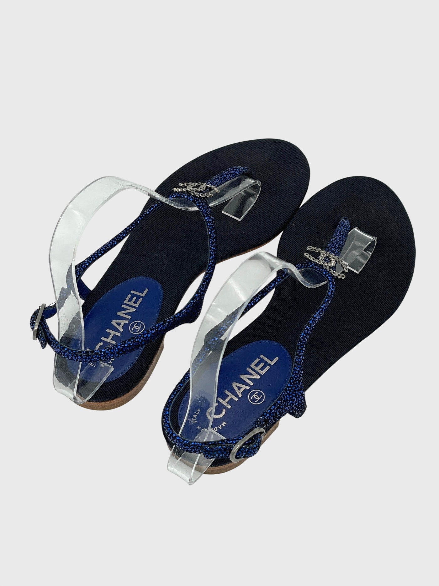 Chanel CC Logo Thong Zehensteg Sandale EU 38 Blau - Image 5