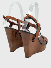 Chloé Wooden Wedge Leather Sandale mit Absatz EU 37 Braun - Image 4