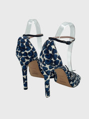 Prada Heart Print Satin Sandale mit Absatz EU 38.5 Blau - Image 4