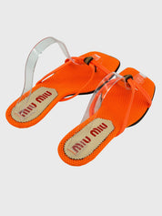 Miu Miu Vintage Square Toe Kitten Heel EU 39 Orange - Image 4