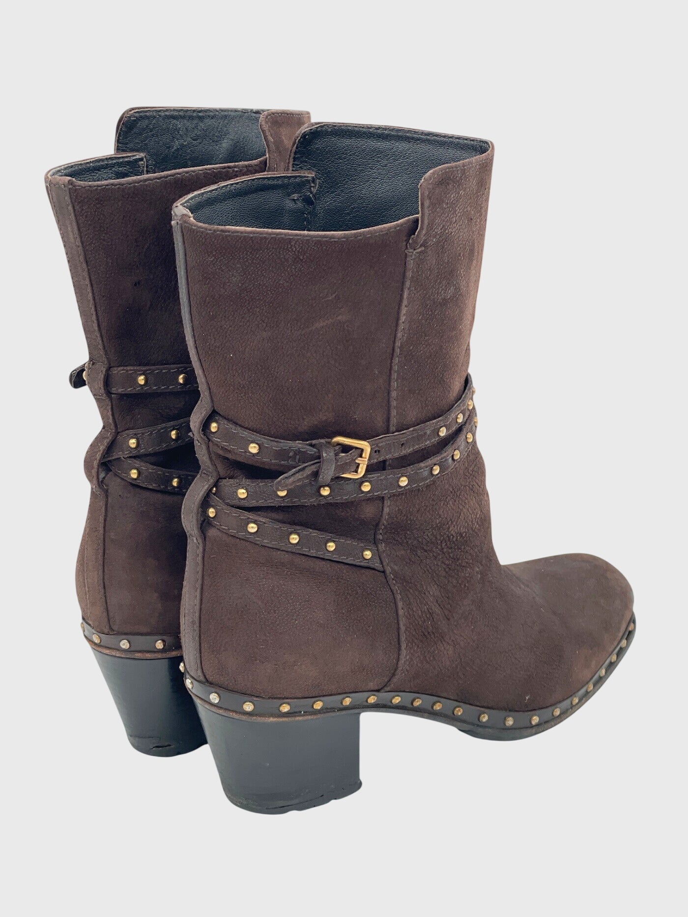 Miu Miu Studded Suede Buckle Ankle Boot EU 39.5 Braun
