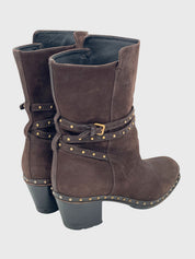 Miu Miu Studded Suede Buckle Ankle Boot EU 39.5 Braun