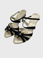 Chanel Star Satin & Gold  Sandale mit Absatz EU 36.5 Schwarz