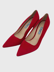 Prada Pointed Toe Suede Pump EU 39.5 Rot