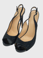 Philipp Plein Crystal Embellished Peep Toe Slingback EU 39 Schwarz