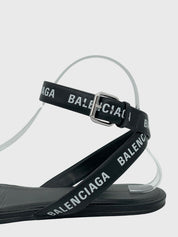 Balenciaga Logo Strap Flache Sandale EU 39 Schwarz - Image 5