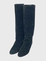 Jimmy Choo Olivia Suede Wedge Knee High Stiefel EU 35.5 Schwarz