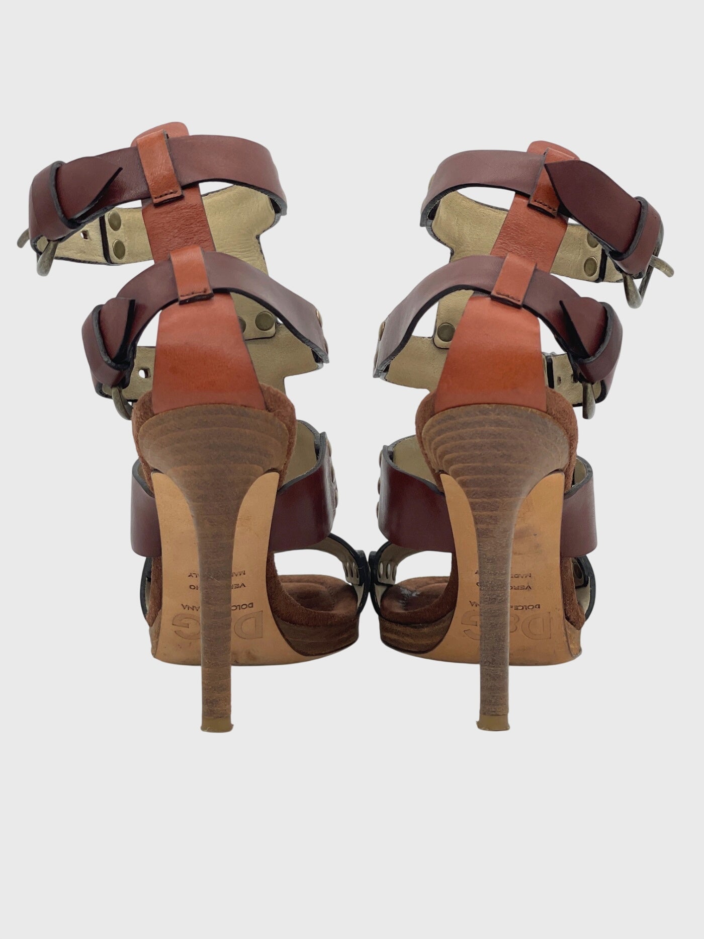 Dolce & Gabbana Gladiator Studded Buckle Sandale mit Absatz EU 35 Braun - Image 6