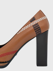 Tod's Stitched Leather Block Heel Pump EU 37 Braun - Image 5