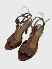 Bottega Veneta Intrecciato Brogue Sandale mit Absatz EU 36 Braun