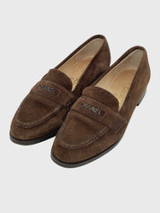 Chanel Logo Suede Penny Loafer EU 36.5 Braun