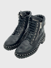 Balmain „Eva“ Studded Biker Combat Stiefel EU 37.5 Schwarz