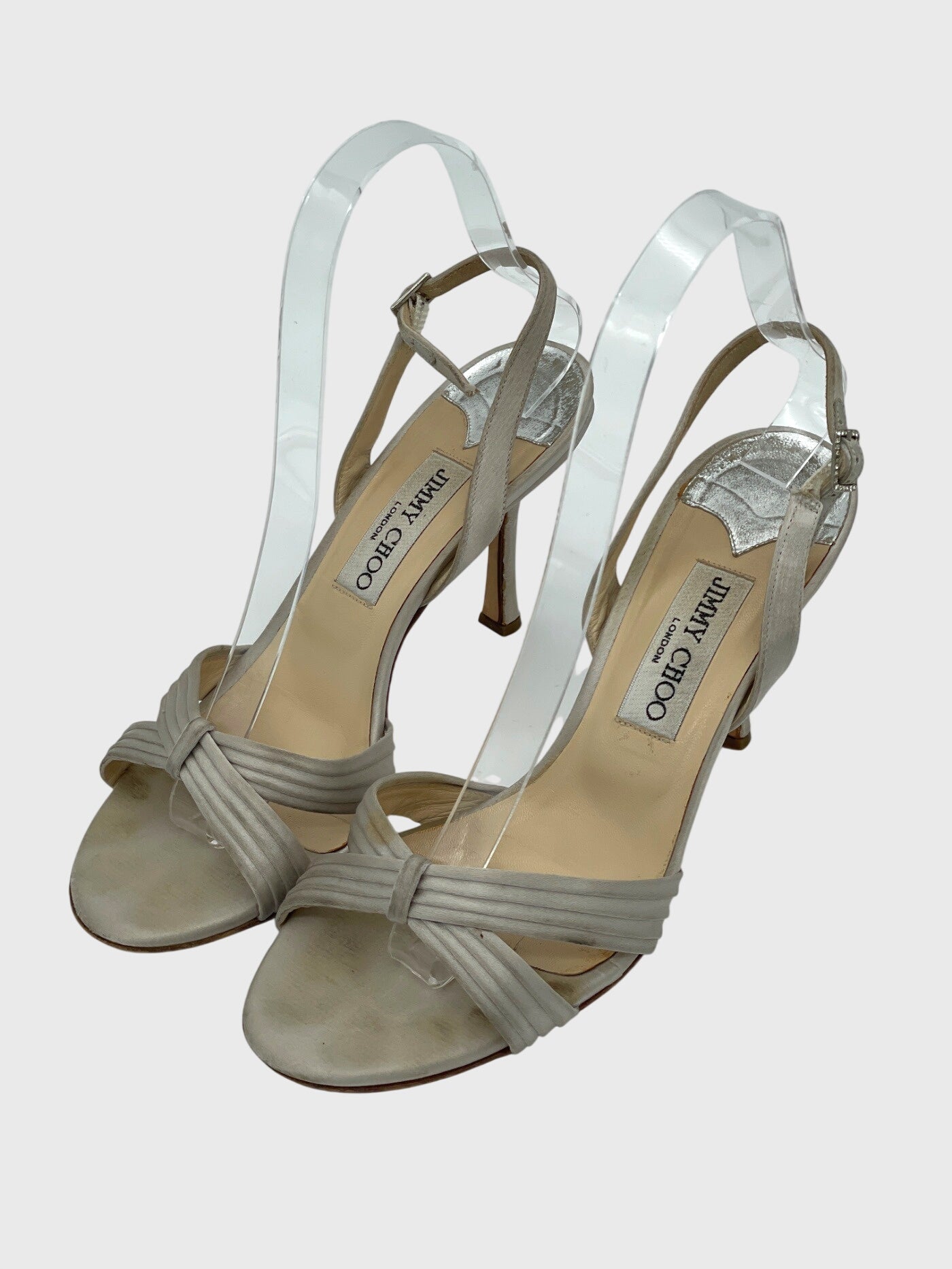 Jimmy Choo Satin Sandale mit Absatz EU 37 Metallic