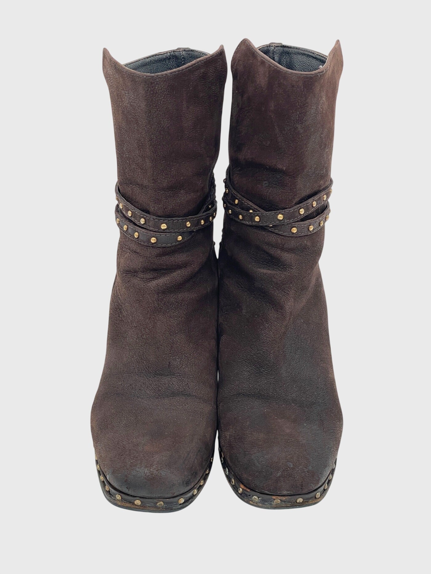 Miu Miu Studded Suede Buckle Ankle Boot EU 39.5 Braun