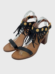 Valentino C-Rockee Fringe Coin Sandale mit Absatz EU 39.5 Schwarz