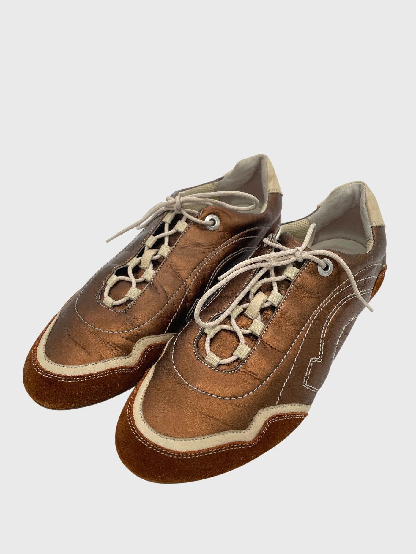 Salvatore Ferragamo Bronze Metallic Low Top Sneaker EU 40 Braun