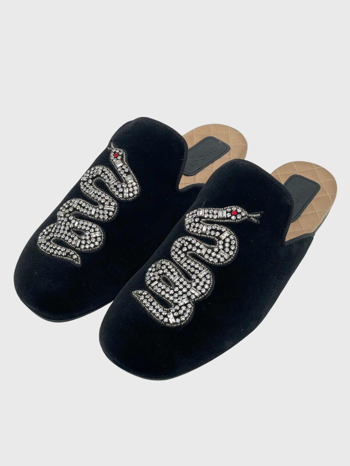 Gucci Crystal Snake Velvet Mule EU 35.5 Schwarz