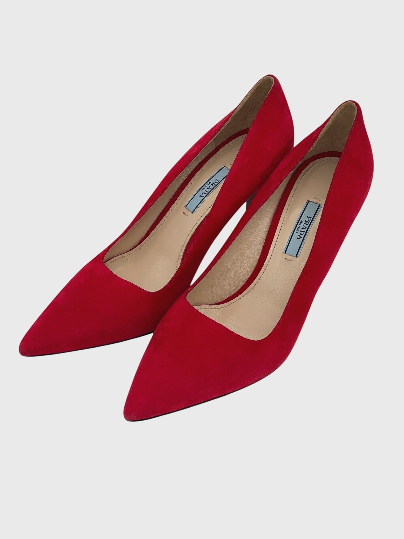 Prada Pointed Toe Suede Pump EU 39.5 Rot