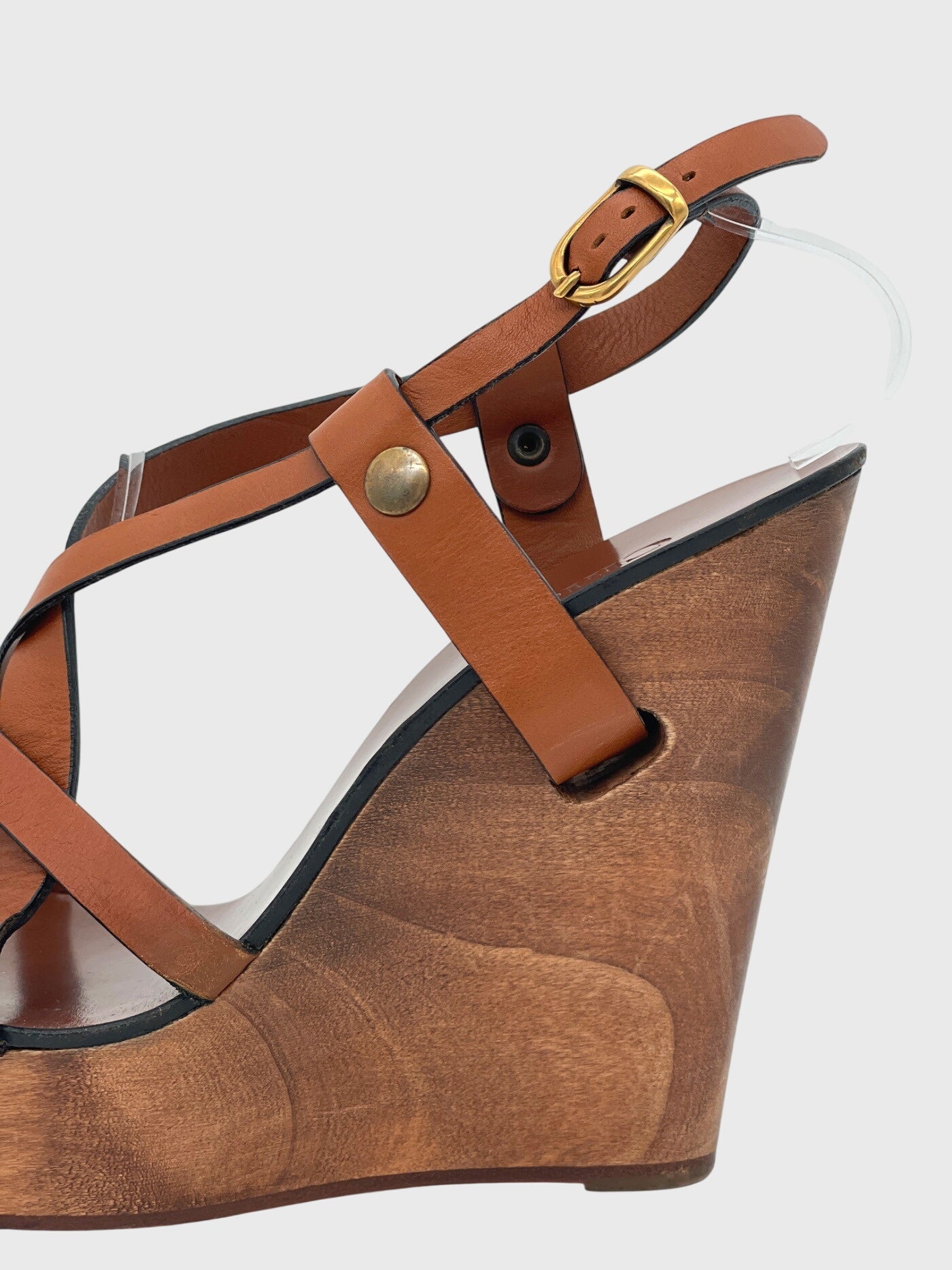 Chloé Wooden Wedge Leather Sandale mit Absatz EU 37 Braun - Image 5