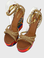 Roberto Cavalli Shoes Embroidered Wedge Sandale mit Absatz EU 39 Mehrfarbig