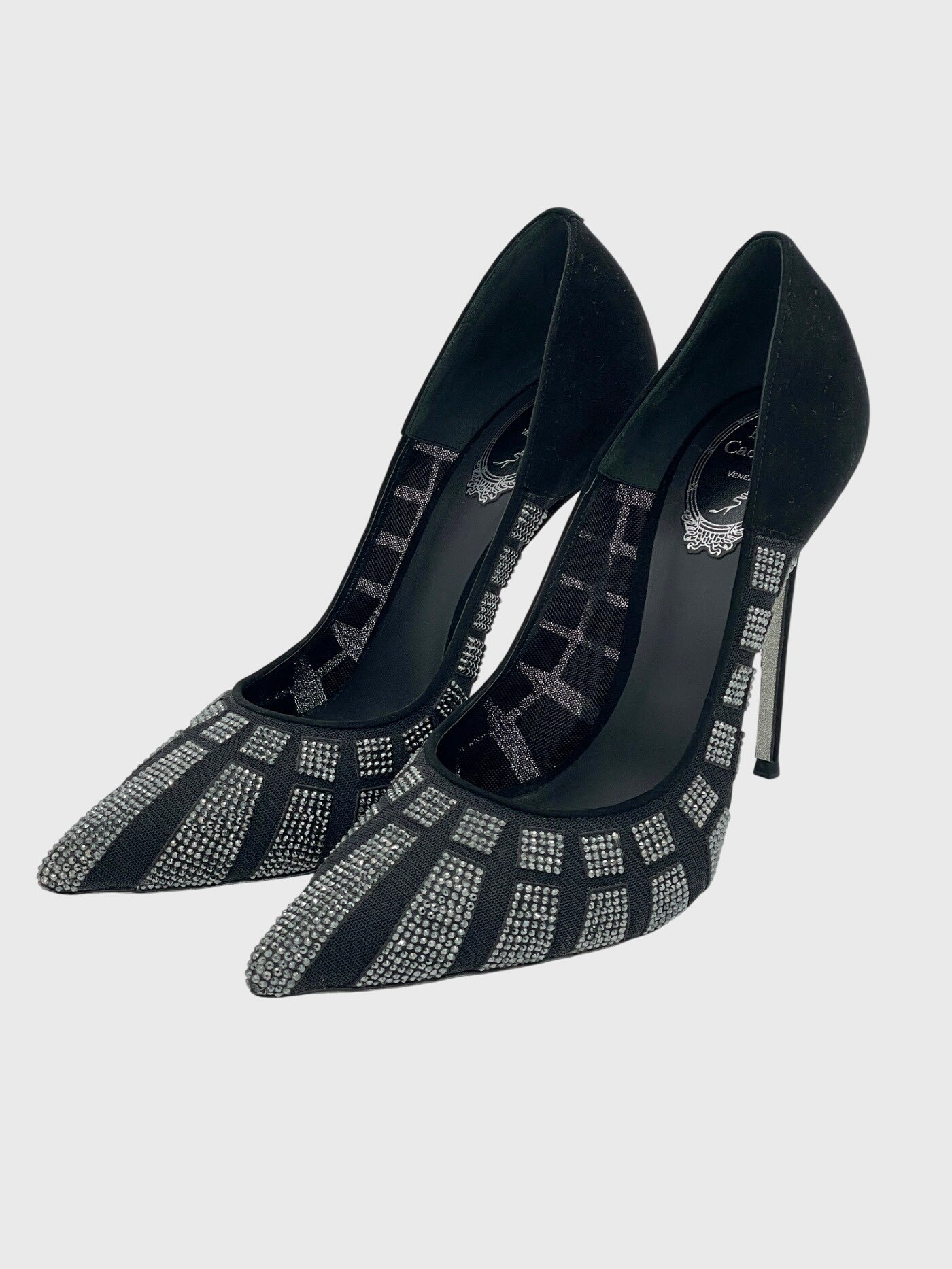 Rene Caovilla Crystal-Embellished Mesh Pump EU 38.5 Schwarz