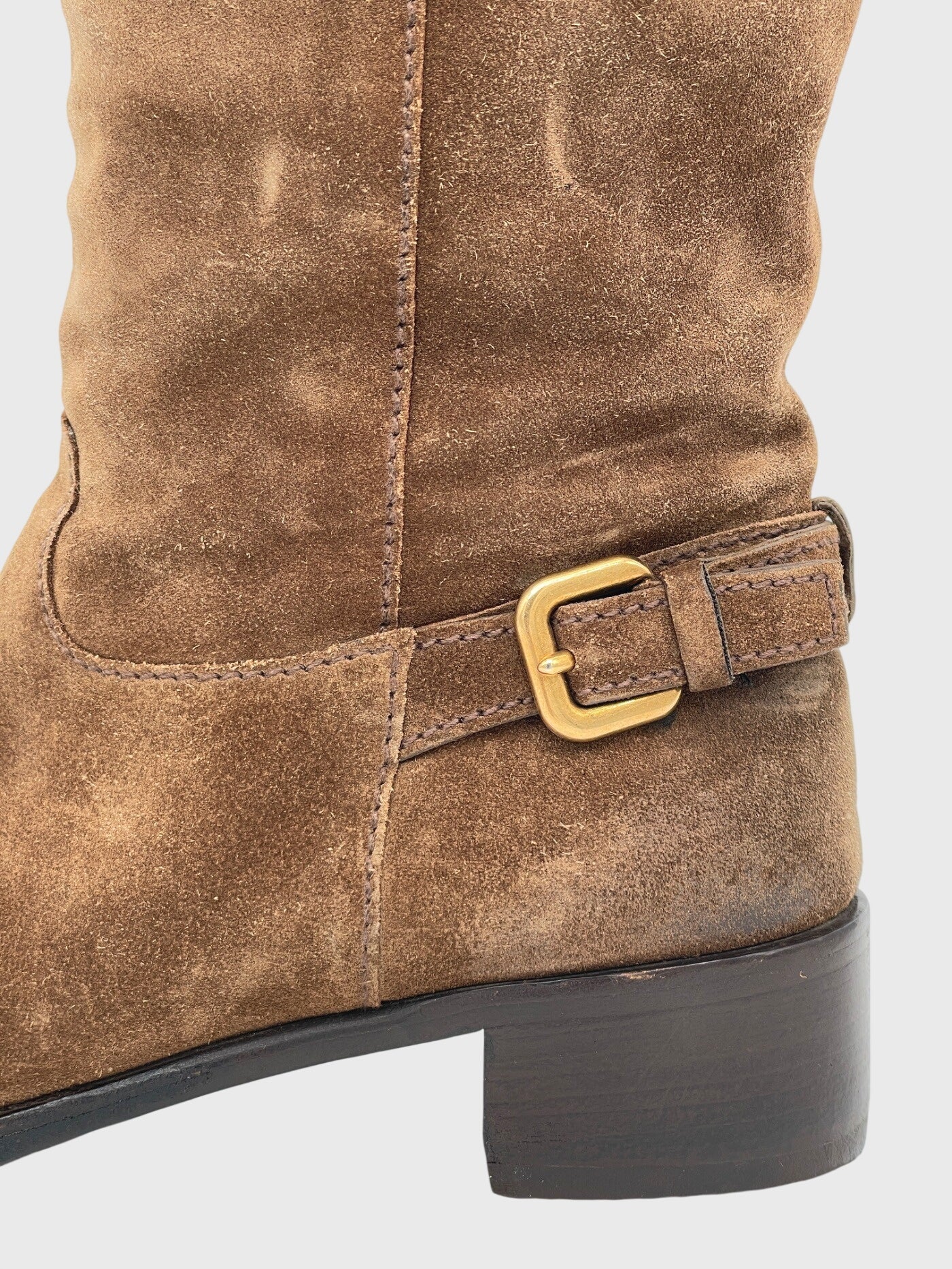 Prada Suede Buckle Stiefel EU 38.5 Braun - Image 5