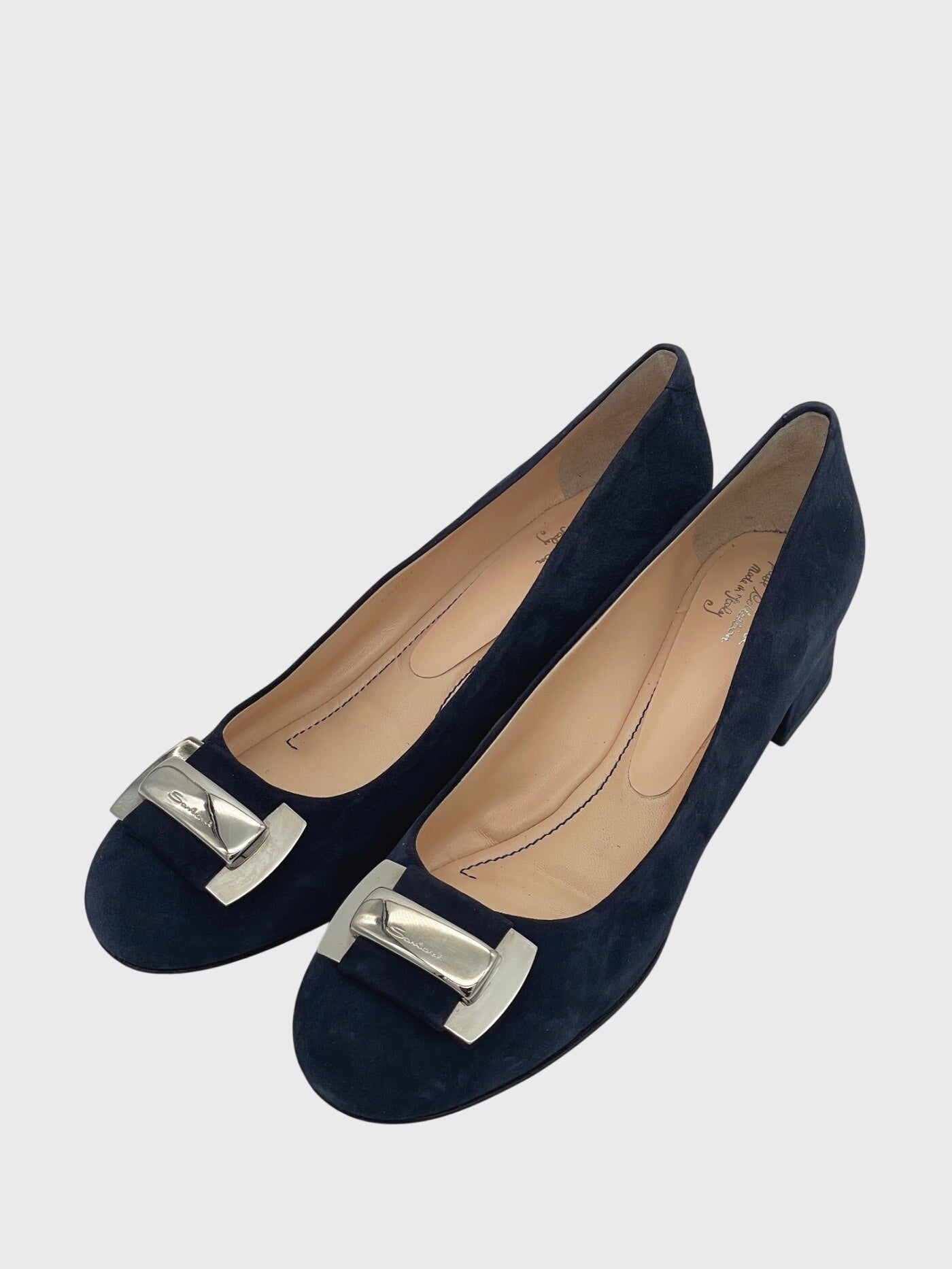 Santoni Suede Block-Heel  Klassischer Pump EU 41 Blau