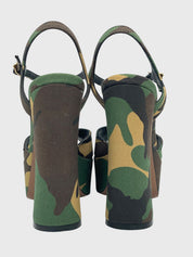 L'Autre Chose Camouflage T-Strap Platform Sandale mit Absatz EU 35 Mehrfarbig