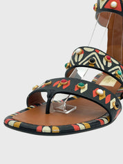 Valentino Garavani Tribal Studded Flache Sandale EU 37 Mehrfarbig