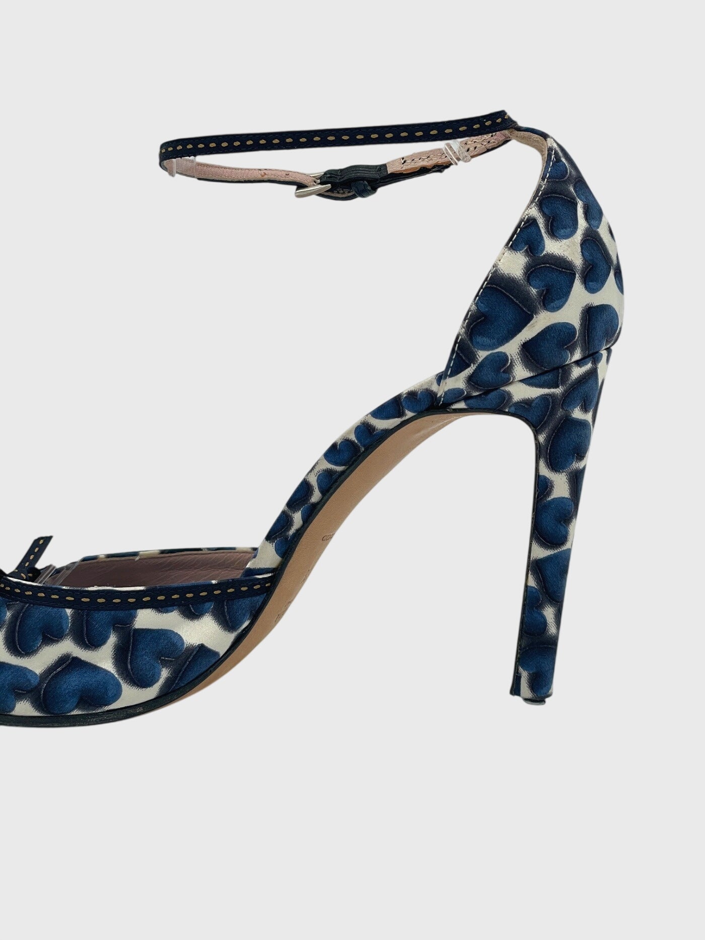 Prada Heart Print Satin Sandale mit Absatz EU 38.5 Blau - Image 5