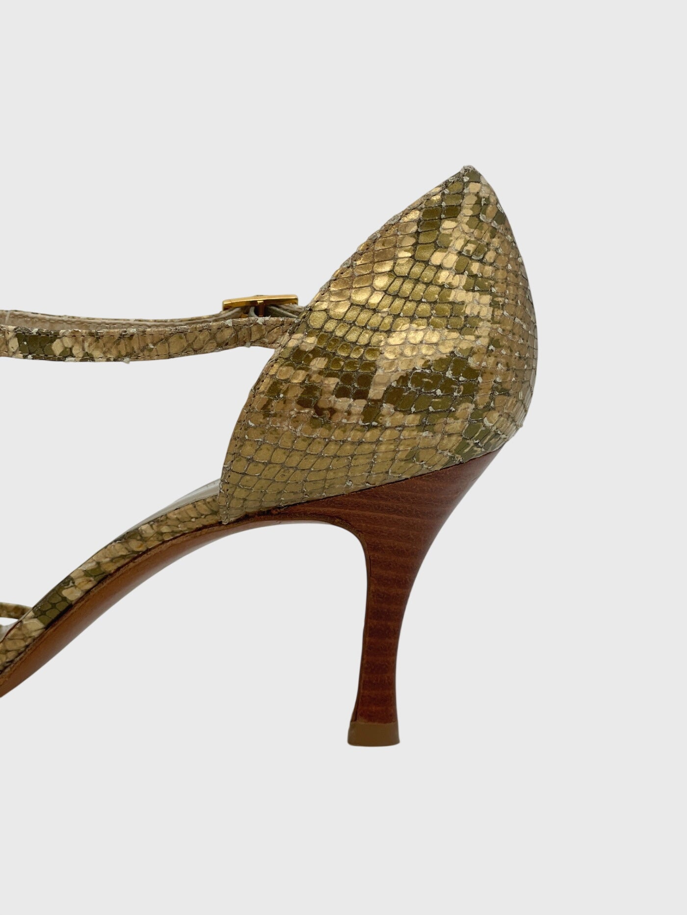 Stuart Weitzman Snakeskin Sandale mit Absatz EU 38 Metallic - Image 5