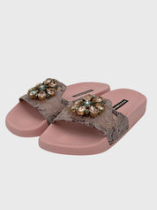 Dolce & Gabbana  Floral Lace Crystal Embellished Slide Mule EU 35 Pink
