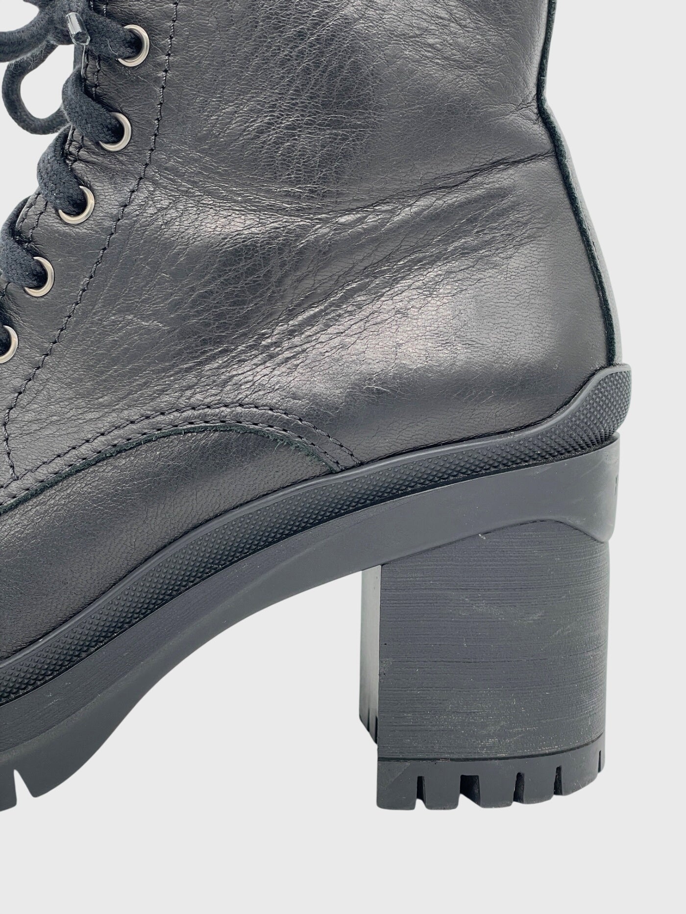 Prada Block Heel Ankle Boot EU 38 Schwarz - Image 5