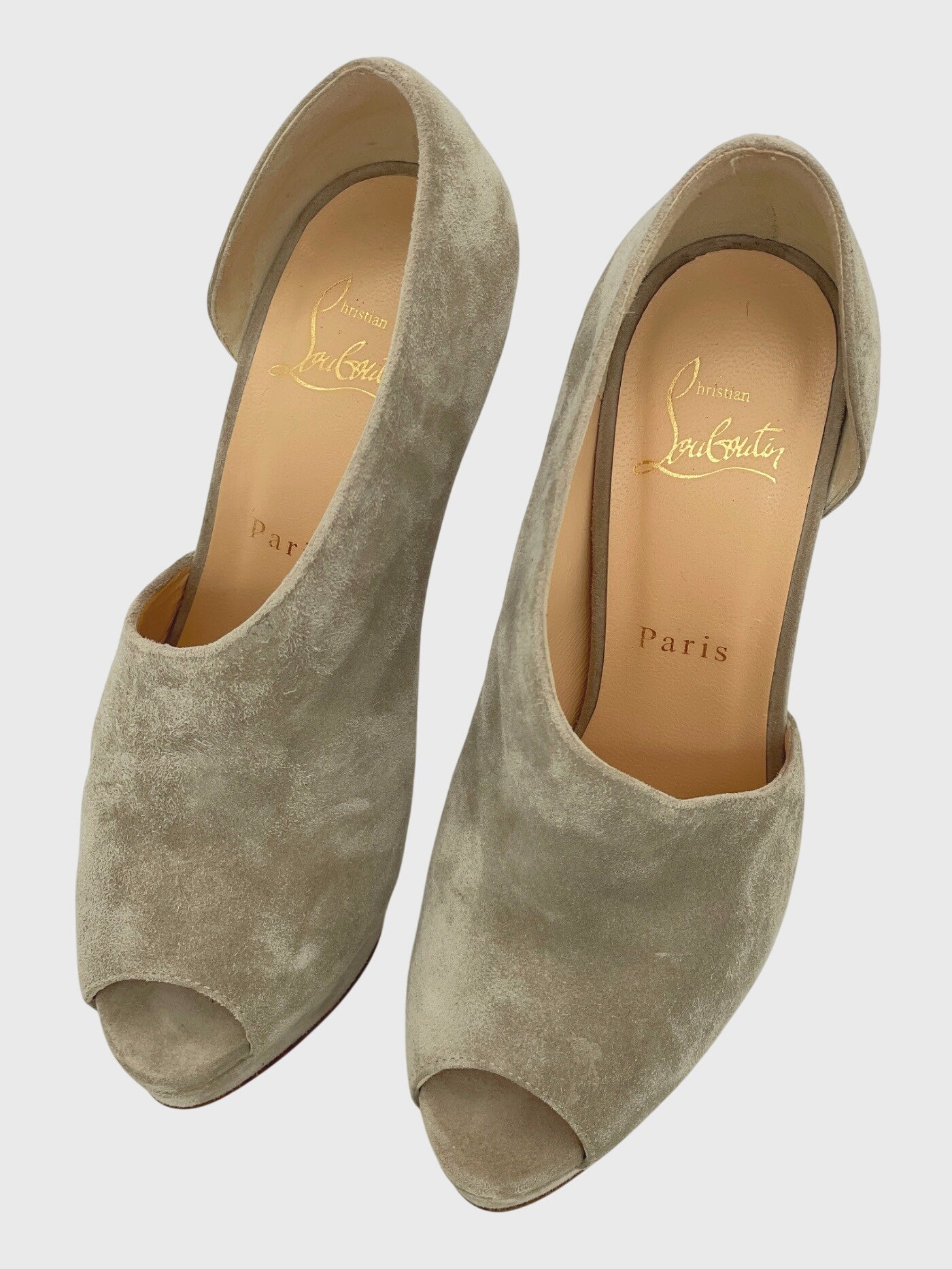 Christian Louboutin Suede D'Orsay Peep-Toe Plateau Pump EU 36.5 Beige